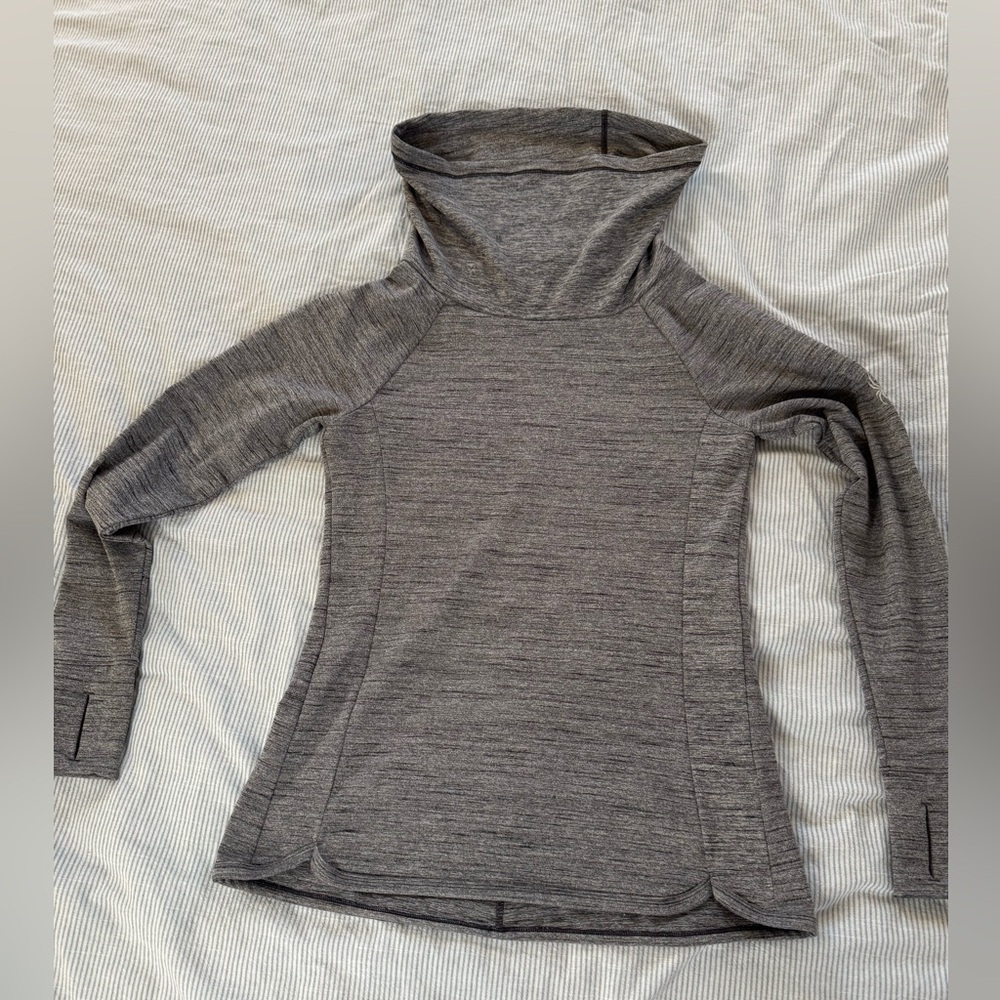 SPYDER GREY size small cowl neck long sleeve top with reflective material.